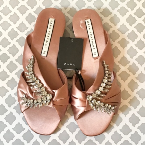 Zara Jeweled Satin Slide Sandal